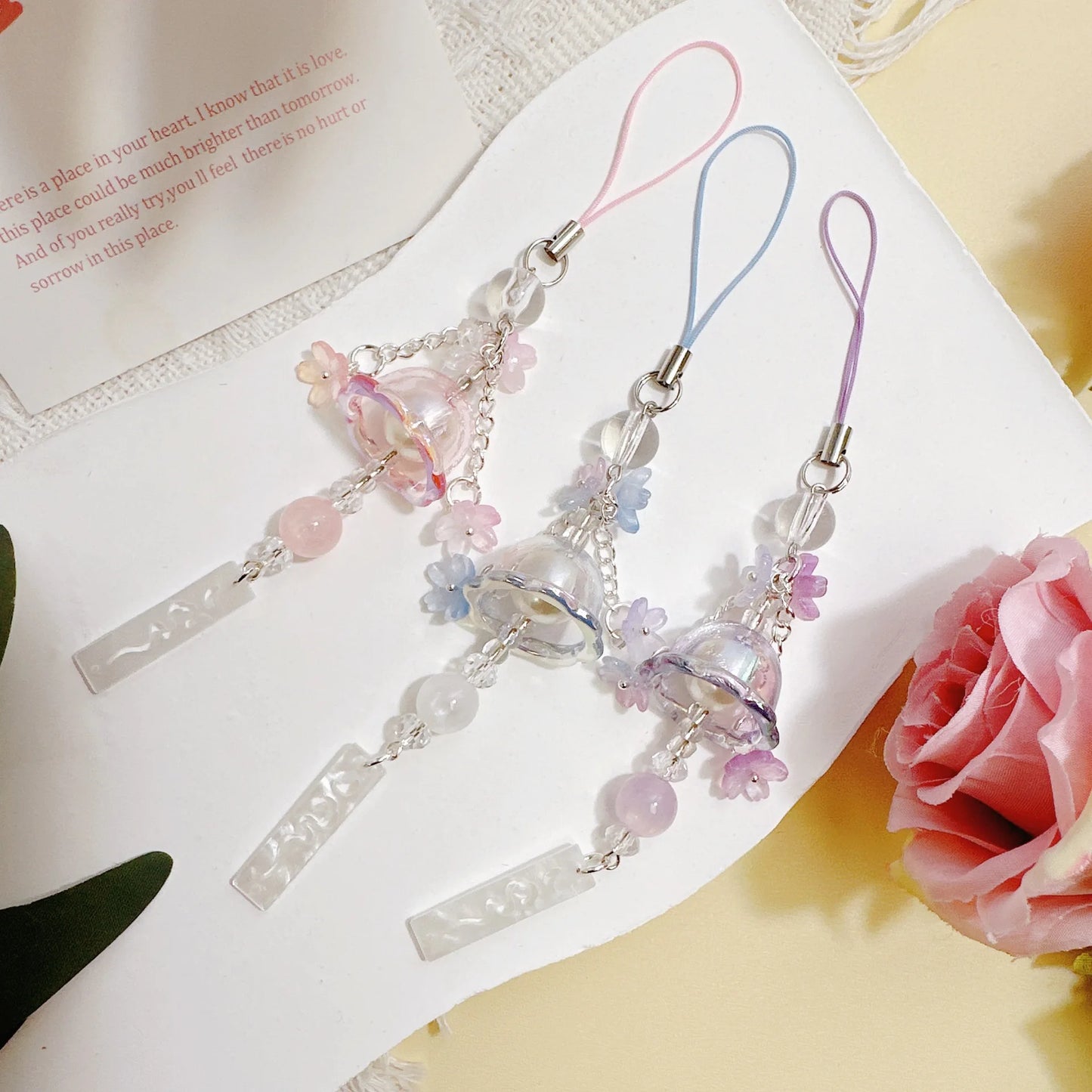 Phone Charm Strap Jellyfish Wind Chime Lily Flower Pendant Keychain Cute Key Phone Lanyard Women Girl Bag Ornament