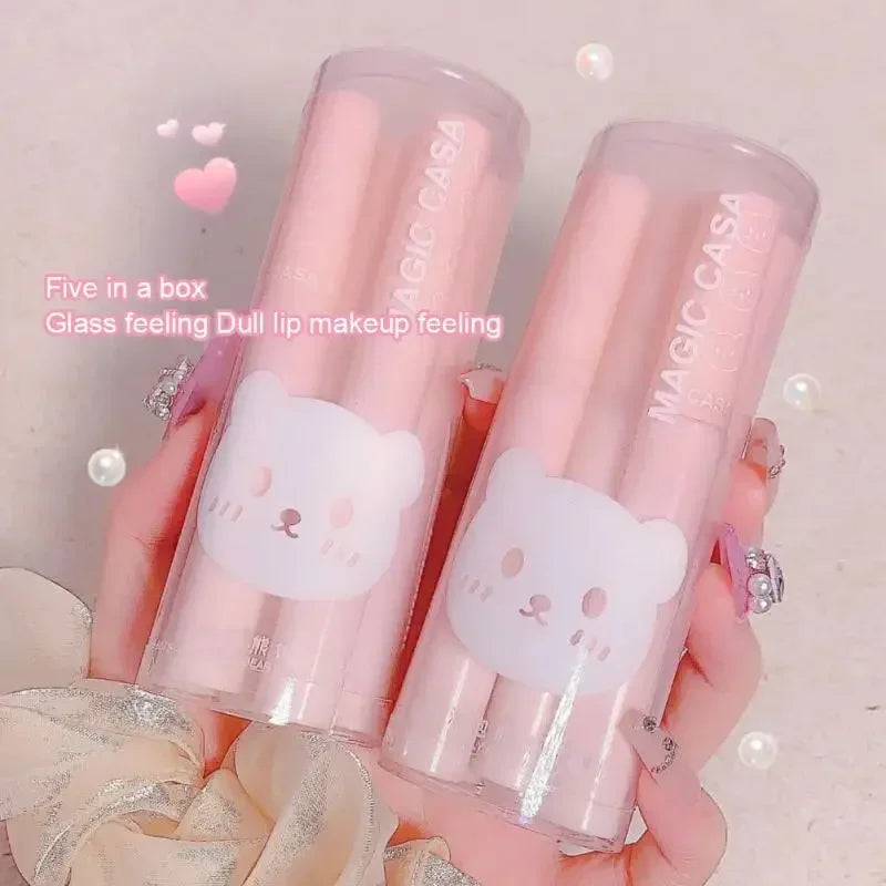 6pcs Set Cute Pink Lip Glaze Waterproof Liquid Lipstick Beauty Cosmetics Mirror Water Lip Gloss Lipgloss Gift Set Lips Makeup