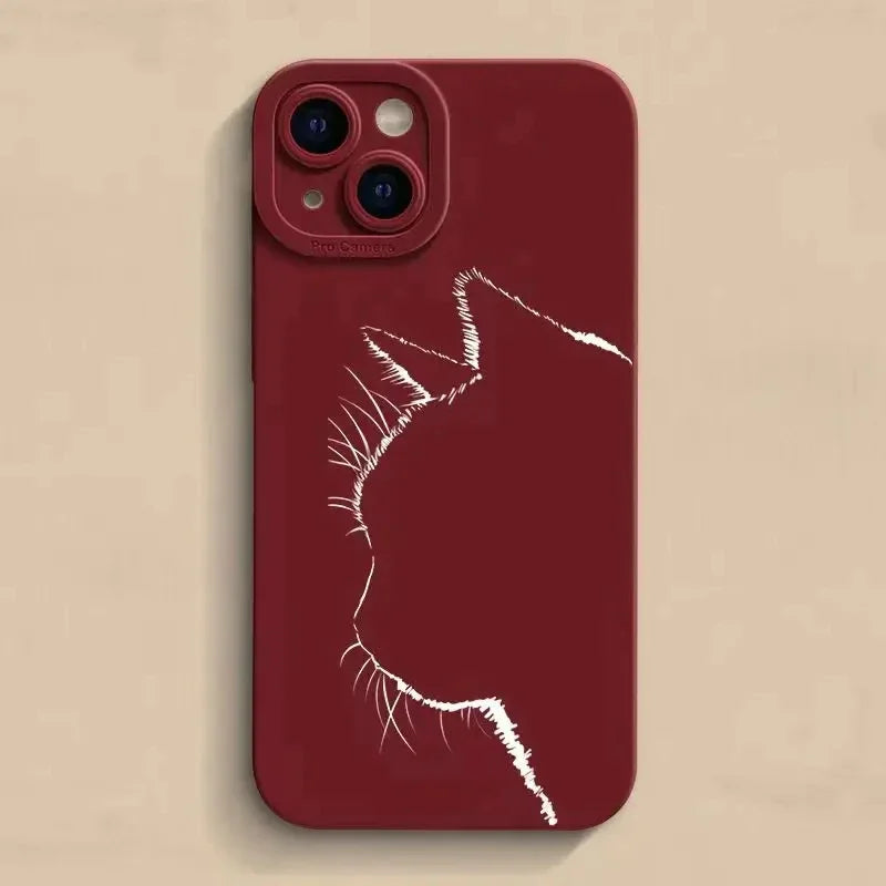 New Minimalist Cartoon Case For iPhone 11 12 13 14 15 Pro Max X XR XS 7 8 Plus SE 2 Kitten Shockproof Soft Silicone Bottom Cover