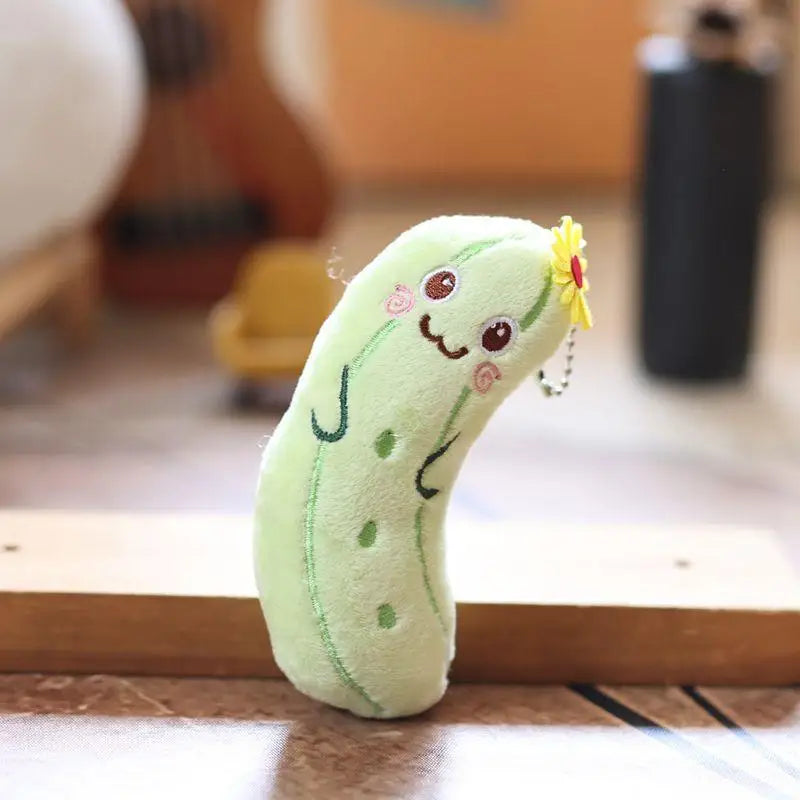 1 Piece Stuffed Fruit Sugarcane Bitter Gourd Creative Keychain Cute Emotion Plush Toy Backpack Pendant For Boys Girls Gifts
