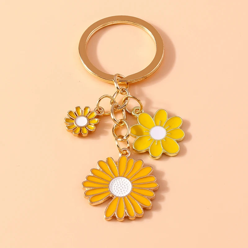 Cute Enamel Flower Keychain Butterfly Key Rings Pendants for Key Holder Women Girls Handbag Decor DIY Jewelry Gifts