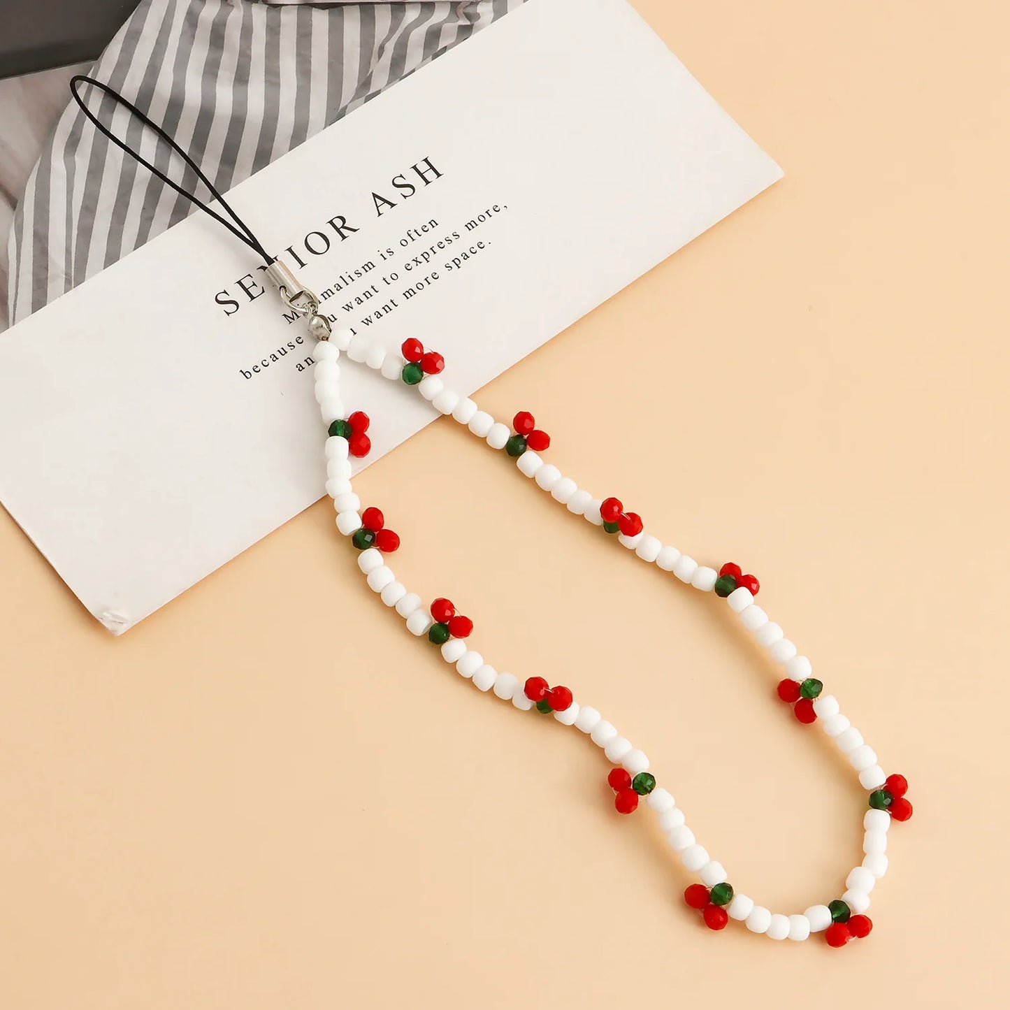 2023 Trendy Mobile Strap Phone Charm Cherry Beaded Phone Chain Jewelry For Women Anti-Lost Lanyard Gift Keychain Wholesales