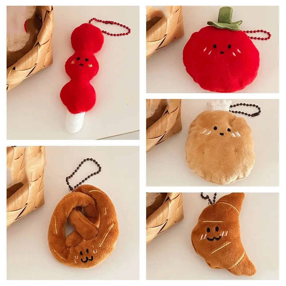 Funny Cartoon Food Plush Keychain Potato Croissant Tomato Plush Key Chain Soft Toys Bag Pendant Unisex