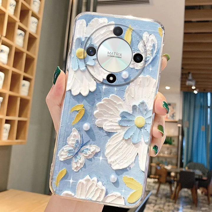 Blue Light Flowers Phone Case For Honor 90 Lite 200 Pro 200 Lite X9c X9a X9b Magic 5 6 Lite 20 Huawei Mate 20 Pro 5G Clear Cover