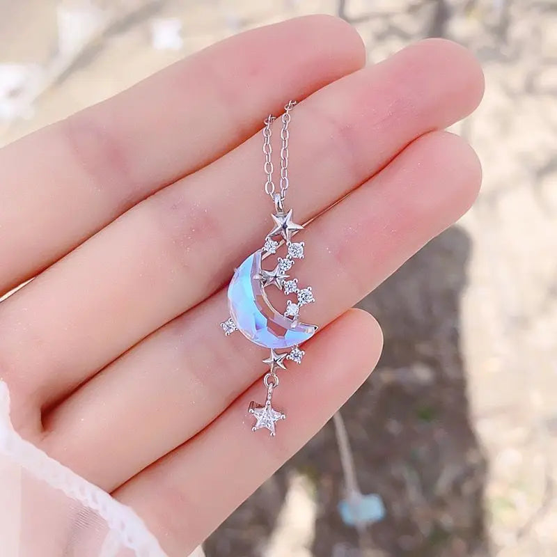 Kiss Jewelry Y2K Fairy Moon Star Chokers Necklace for Women Girls Colorful Glazed Stone Korean Fashion Pendant Necklaces Gift