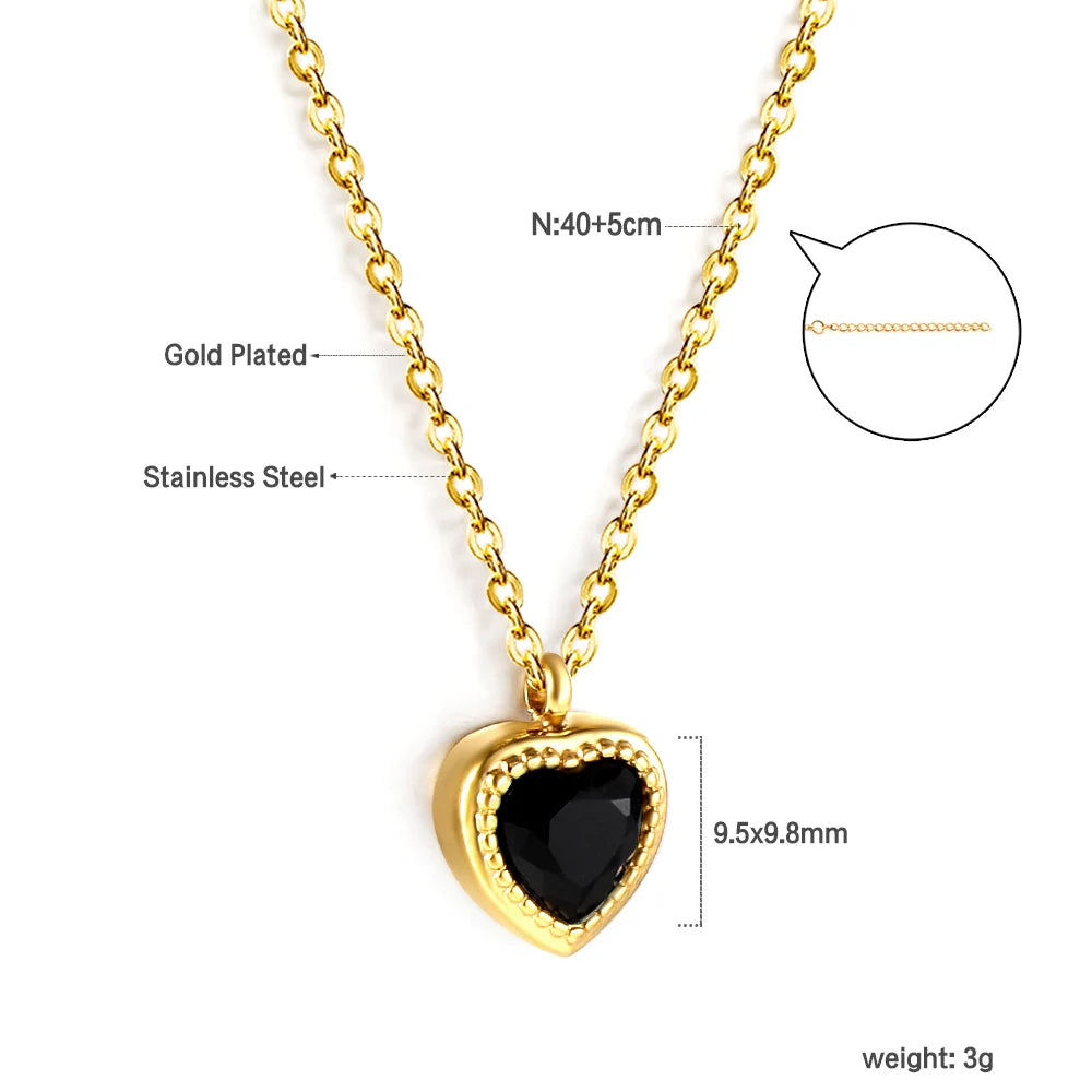 LUXUSTEEL Retro Colorful Square Crystal Pendant Necklace For Women Stainless Steel Figaro Chain Green White Red CZ Wedding Gift