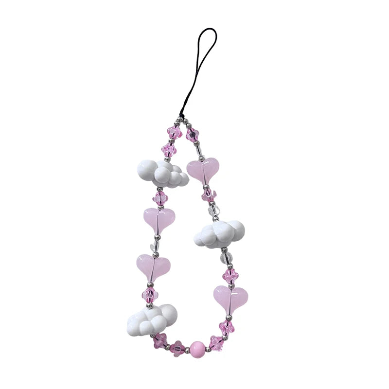 Y2K Korean Love Heart Phone Chains Girls Mobile Phone Charm Strap Sweet Cloud Pendant Phone Case Hanging Lanyard Accessories