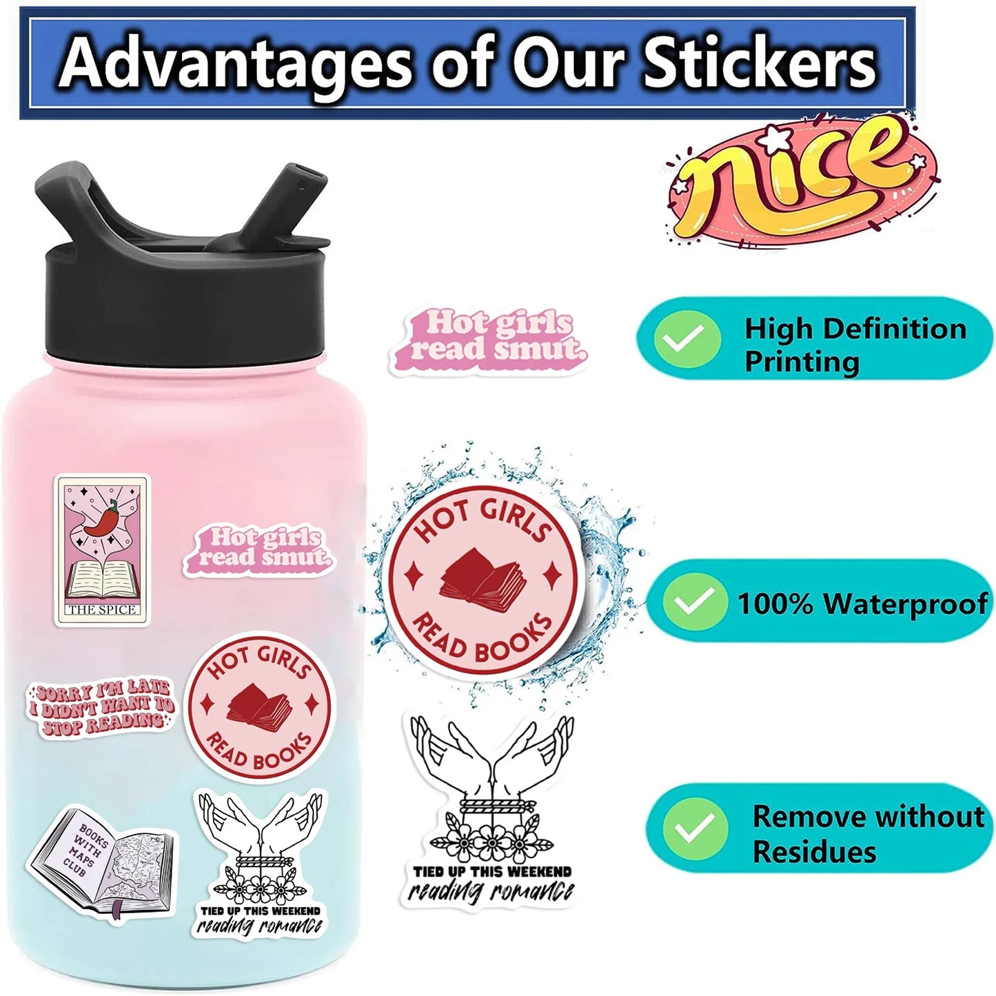10/30/52PCS Bookish Smut Reading Book Stickers for Students School Season Gift DIY Stationery Luggage Laptop Graffiti Sticker