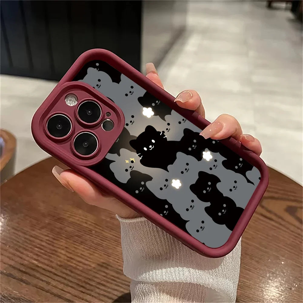 Cute Cartoon Cat Silicone Phone Case For iPhone 16 15 14 13 12 11 Pro Max XS X XR 7 8 Plus SE 2022 Shockproof Soft Bumper Cover