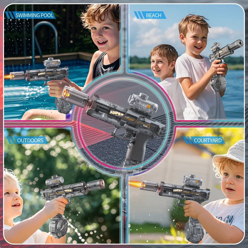 Electric Water Gun Light Up Automatic Squirt Long Range Water Gun Summer Outdoor Beach Pool Party For Adults And Kids Toy Gifts