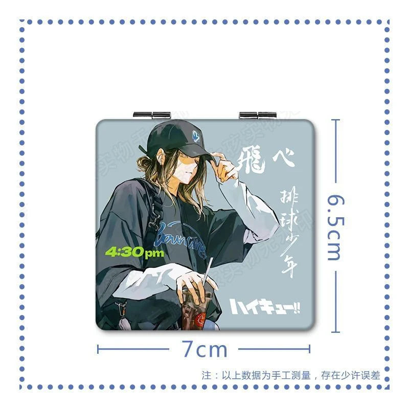 6x7cm, Haikyuu, Folding Double-sided Makeup Mirror, Portable Travel, Mini Light Compact, Anime Cute Girls Kids,Magnifying,Square