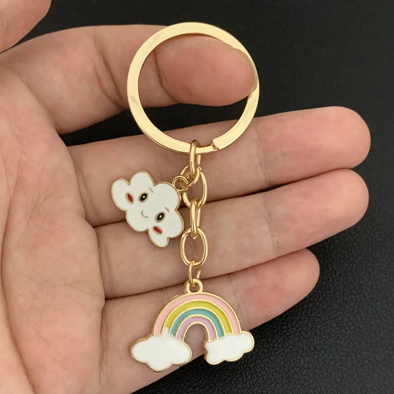 Cute Rainbow Cloud Keychain Smile Face Key Ring Enamel Key Chains For Women Girls Handbag Accessorie DIY Handmade Jewelry Gifts