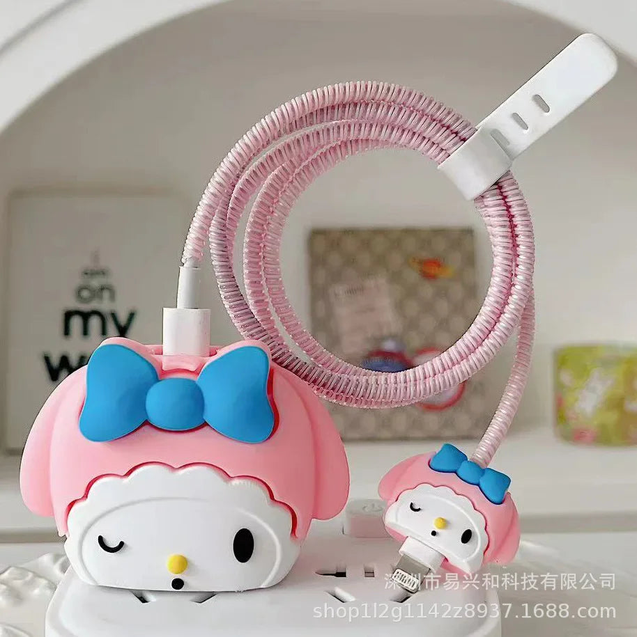Sanrios Kuromi HelloKitty Melodys Cable Protector for Iphone Ipad 20W Charger Case Kawaii Anime Winnie Stellalou Protector Shell