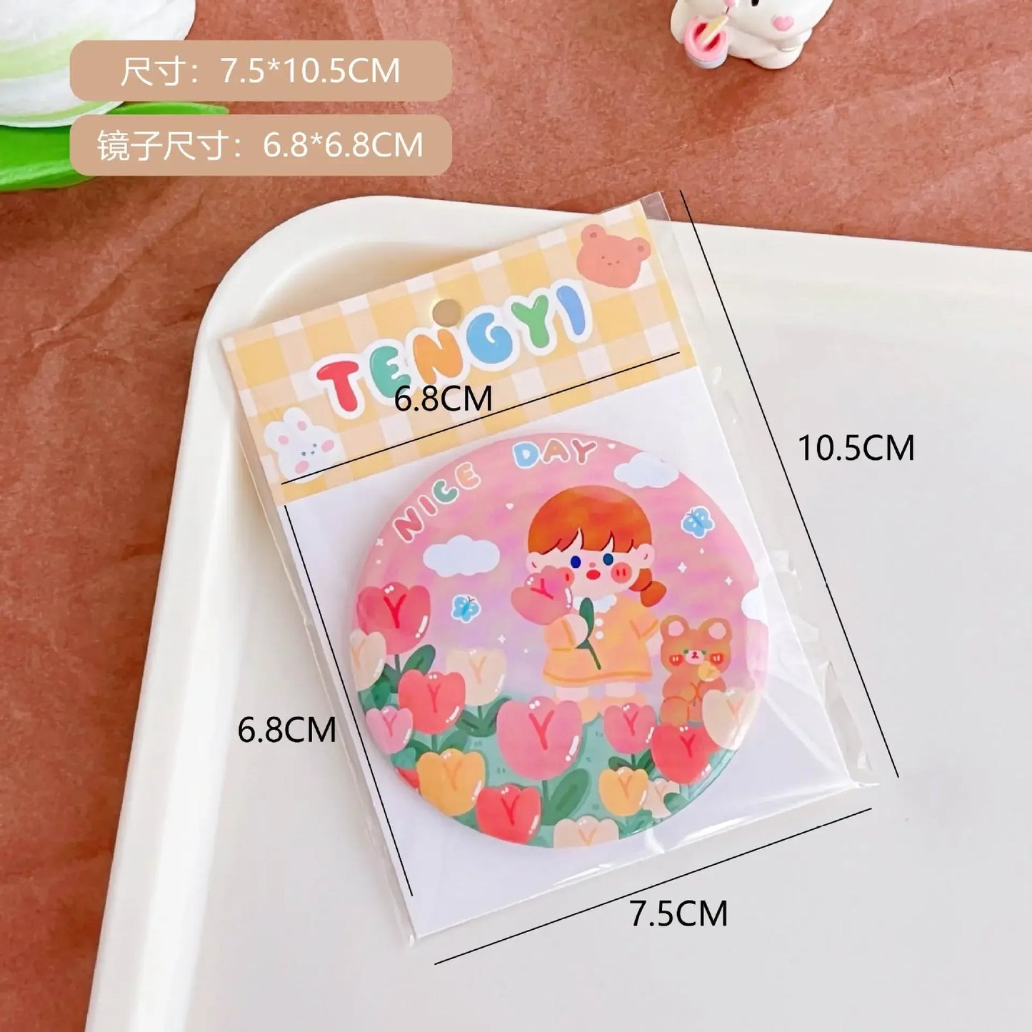 Cute Cartoon Small Makeup Mirror Portable Travel Women Girls Makeup Mini Round Mirror Kawaii Compact Single-sided Makeup Mirror
