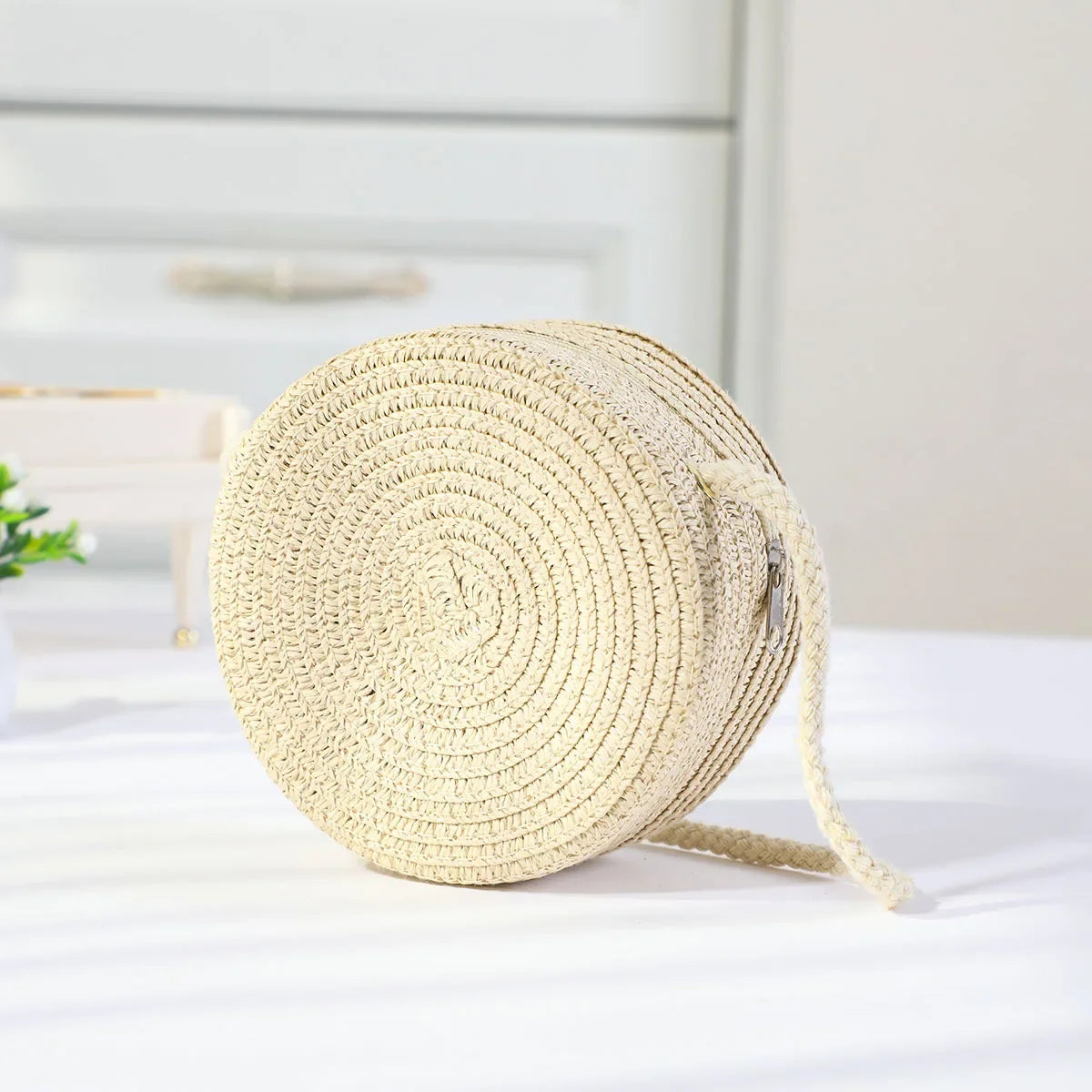 Fashion Round Woven Bow Girls Crossbody Bag Simple Baby Kids Beach Purse Clutch Casual Straw Flower Children's Shoulder Bags