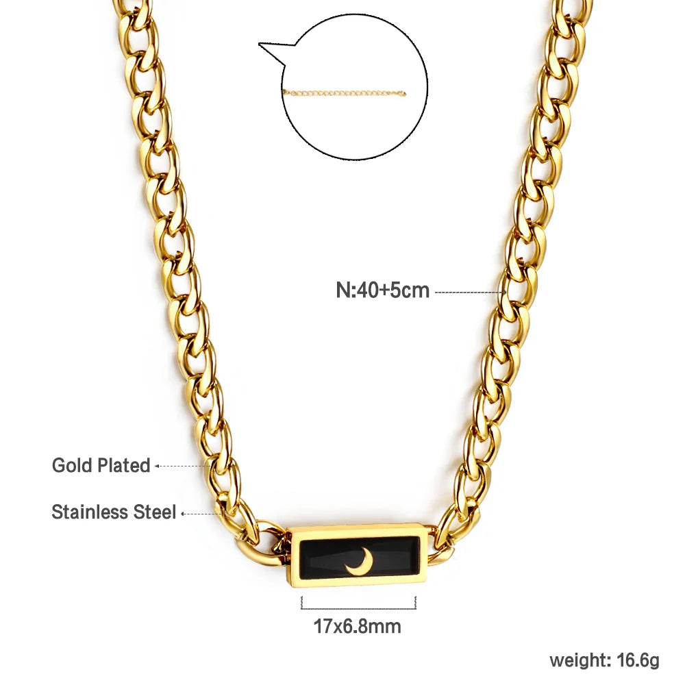LUXUSTEEL Retro Colorful Square Crystal Pendant Necklace For Women Stainless Steel Figaro Chain Green White Red CZ Wedding Gift