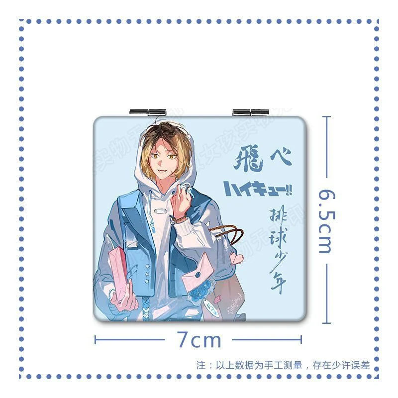 6x7cm, Haikyuu, Folding Double-sided Makeup Mirror, Portable Travel, Mini Light Compact, Anime Cute Girls Kids,Magnifying,Square