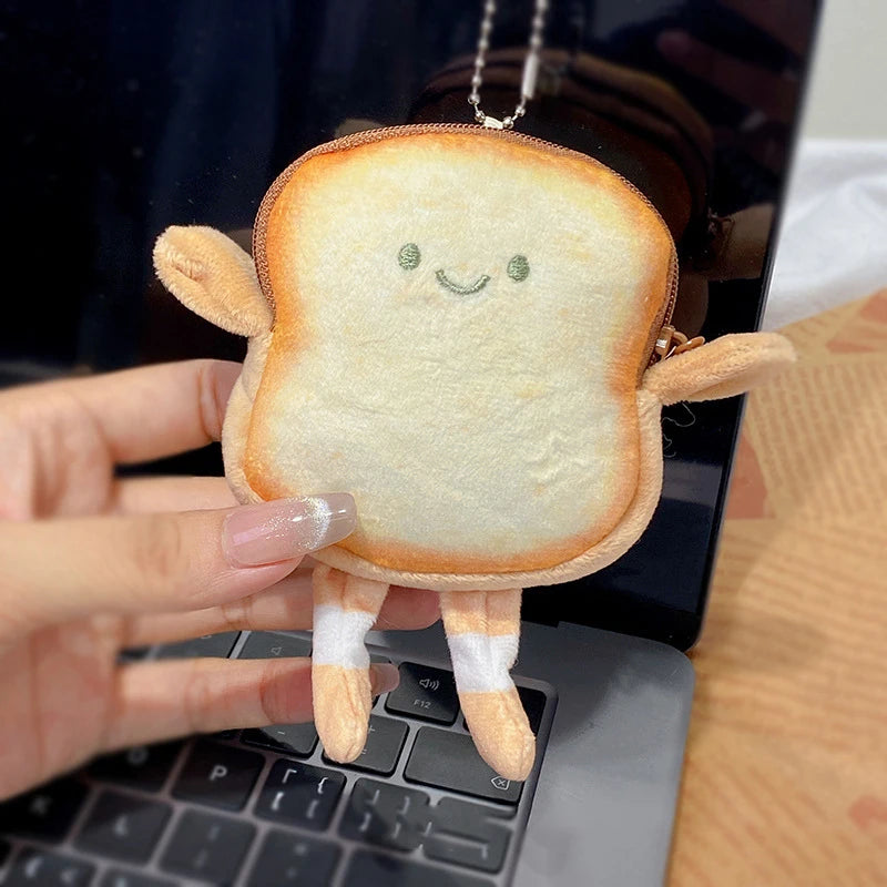 New Creative Toast Bread Plush Coin Purse Fashion Kawaii Mini Key Card Earphone Storage Wallet Cartoon Bags Pendant