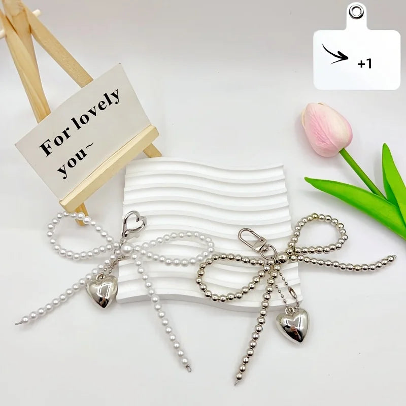 INS Wind Sweet Pearl Bow Bag Pendant Love Pendant Phone Pendant Girl Heart Phone Chain
