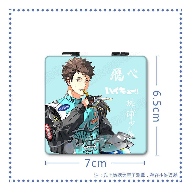 6x7cm, Haikyuu, Folding Double-sided Makeup Mirror, Portable Travel, Mini Light Compact, Anime Cute Girls Kids,Magnifying,Square