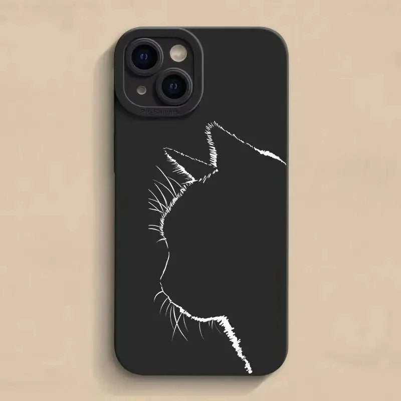 New Minimalist Cartoon Case For iPhone 11 12 13 14 15 Pro Max X XR XS 7 8 Plus SE 2 Kitten Shockproof Soft Silicone Bottom Cover