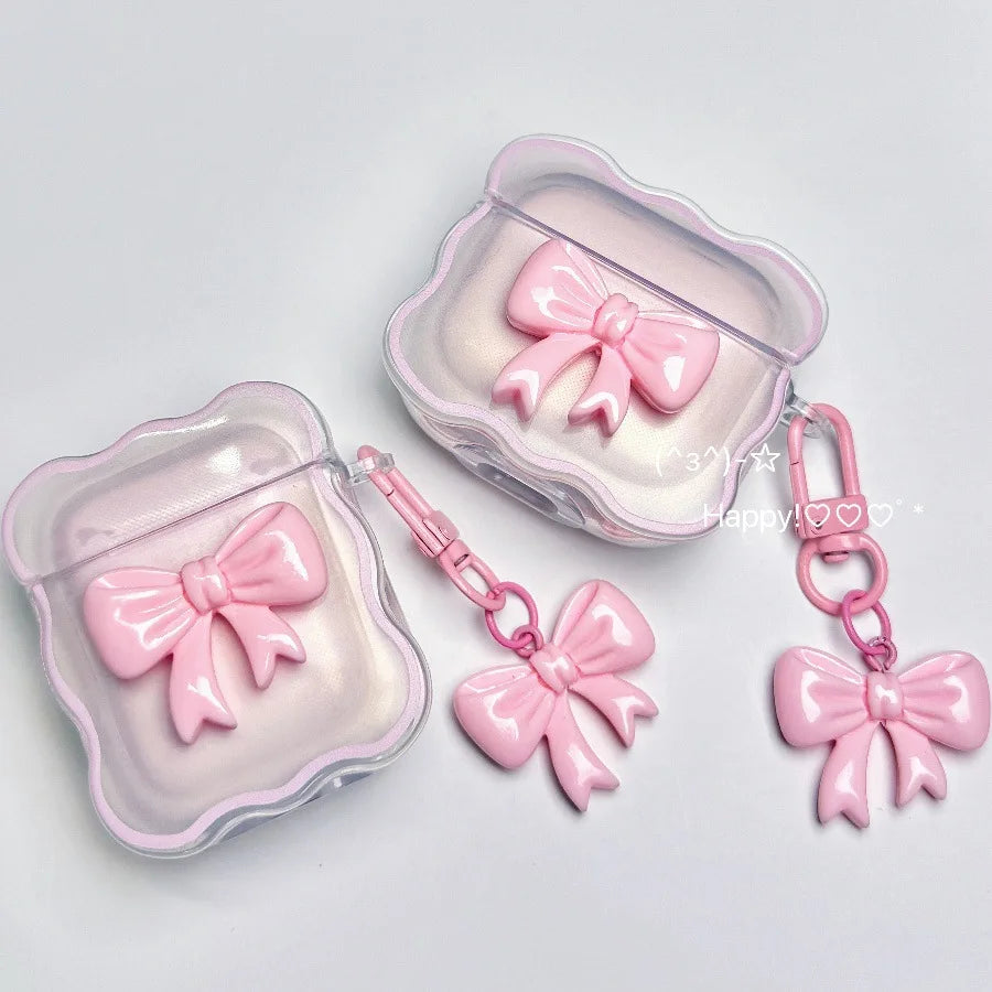 3D pink bow suitable for Apple AirPods 1/2/3/4 generation Bluetooth earphone protective case Pro2ND earphone case