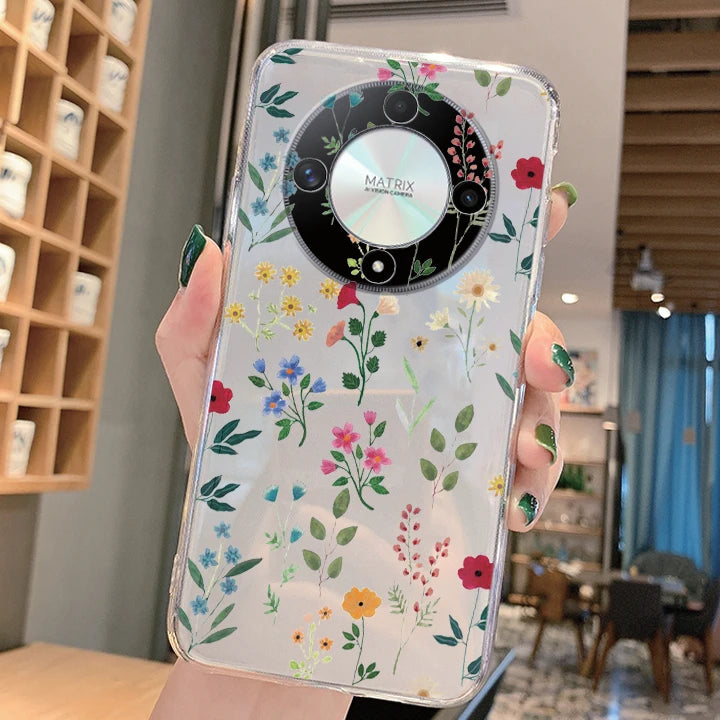 Blue Light Flowers Phone Case For Honor 90 Lite 200 Pro 200 Lite X9c X9a X9b Magic 5 6 Lite 20 Huawei Mate 20 Pro 5G Clear Cover