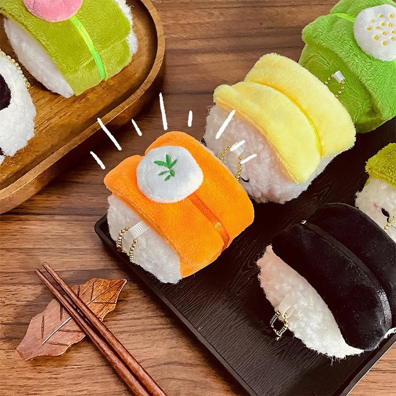1PC Kawaii Japanese Colorful Rice Ball Doll Pendant Cute Salmon Sushi Plush Keychain Mini Stuffed Toy Couple Gift