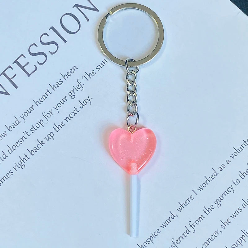 1Pcs/3Pcs Sequin Heart Lollipop Candy Keychains New Colorful Kawaii Creative Funny 3D Food Pendant Bag Box Car Key Ring Jewelry