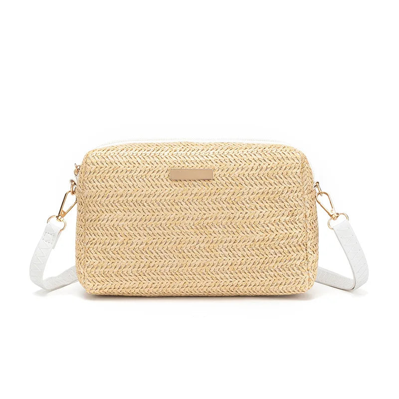 Solid Color Bag Women Woven Shoulder Bag Messenger Bag Fashion Straw Beach Bag Purses and Handbags Bolsa De Paja Drop Shipping