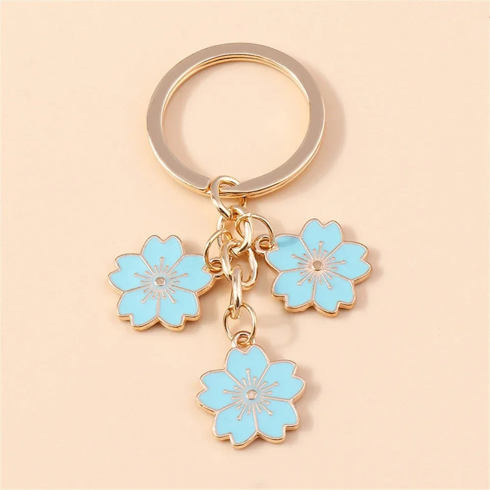 Cute Cherry Blossom Keychain Enamel Flower Pendant Key Chain Couple Car Key Holder Accessories For Women Girls Handbag Jewelry