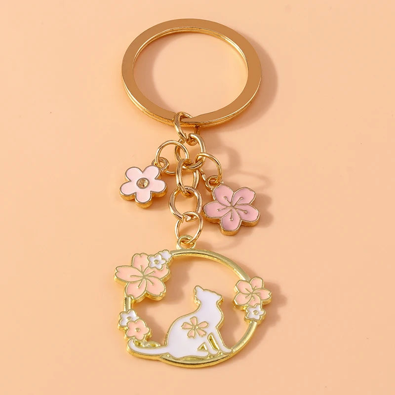 Cute Enamel Flower Keychain Butterfly Key Rings Pendants for Key Holder Women Girls Handbag Decor DIY Jewelry Gifts
