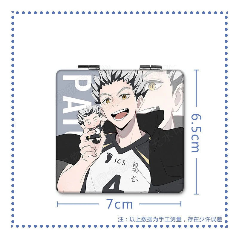 6x7cm, Haikyuu, Folding Double-sided Makeup Mirror, Portable Travel, Mini Light Compact, Anime Cute Girls Kids,Magnifying,Square