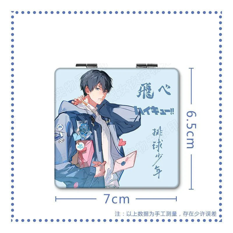 6x7cm, Haikyuu, Folding Double-sided Makeup Mirror, Portable Travel, Mini Light Compact, Anime Cute Girls Kids,Magnifying,Square
