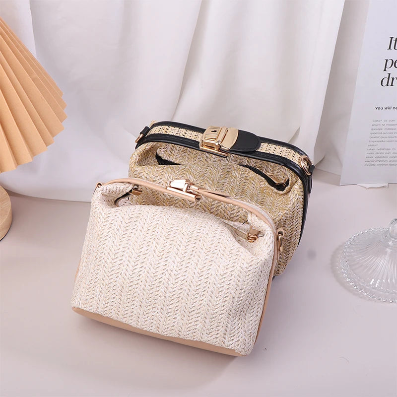 Straw Crossbody Bag For Women Fashion Bohemian Small Knitting Summer Purse And Handbag Ladies Casual Vacation Bucket Beach Bags