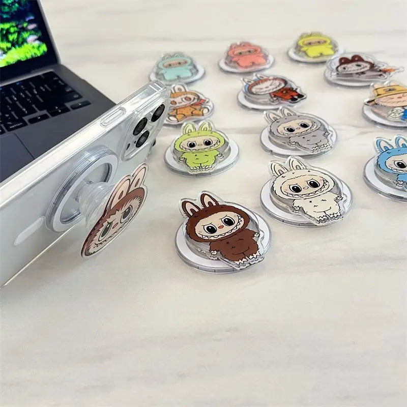 Korean La Cute BuBu Cartoon Magnetic Phone Grip Tok Griptok Phone Holder Girl for IPhone 16 15 13 Samsung Universal Stand Holder