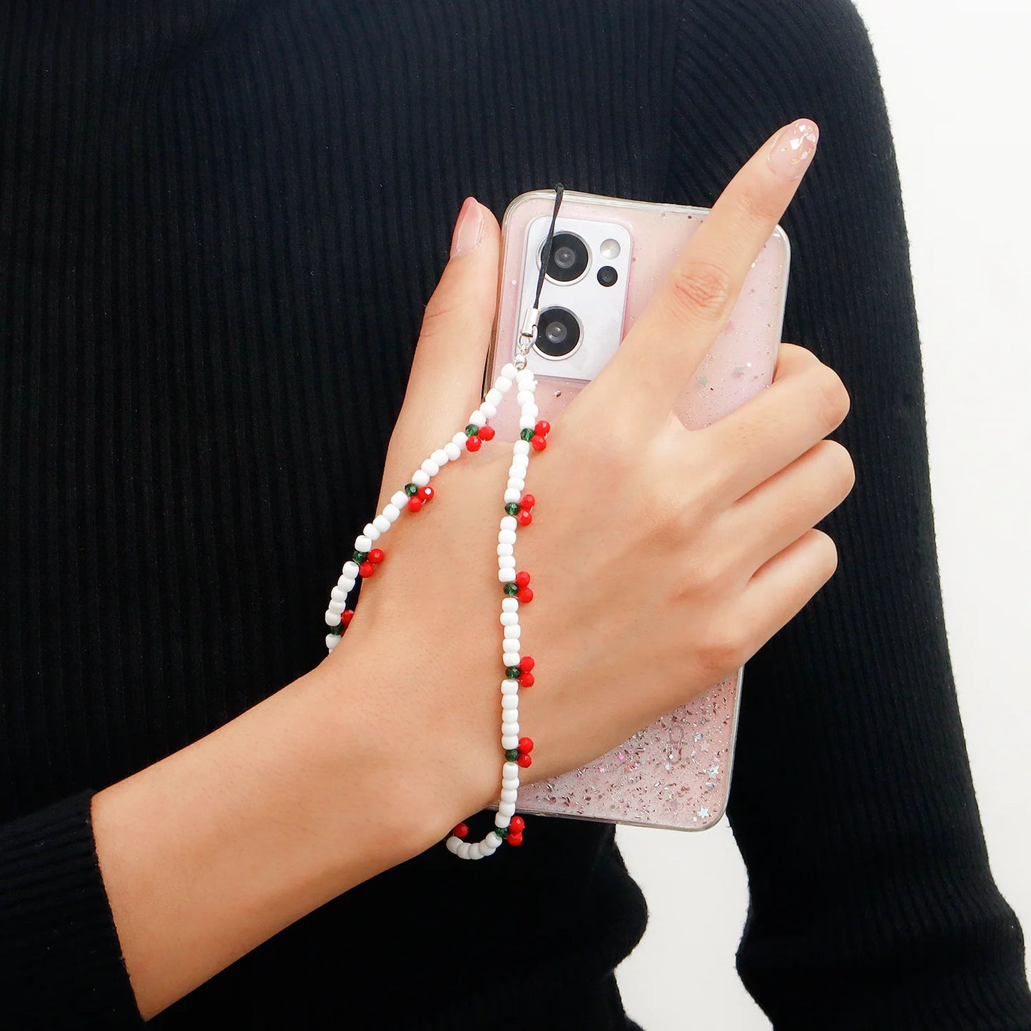 2023 Trendy Mobile Strap Phone Charm Cherry Beaded Phone Chain Jewelry For Women Anti-Lost Lanyard Gift Keychain Wholesales