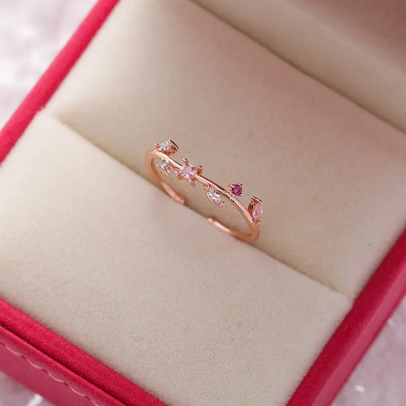 Korean Delicate Flowers Rings for Women Girls Temperament Micro-inlaid Crystal Zircon Finger Rings Party Jewelry Accessories