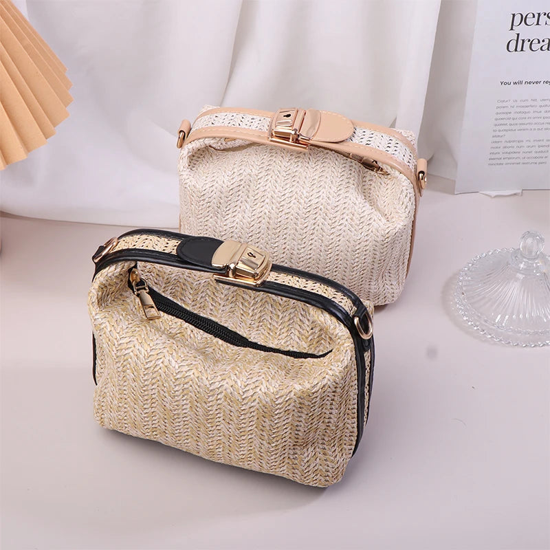 Straw Crossbody Bag For Women Fashion Bohemian Small Knitting Summer Purse And Handbag Ladies Casual Vacation Bucket Beach Bags