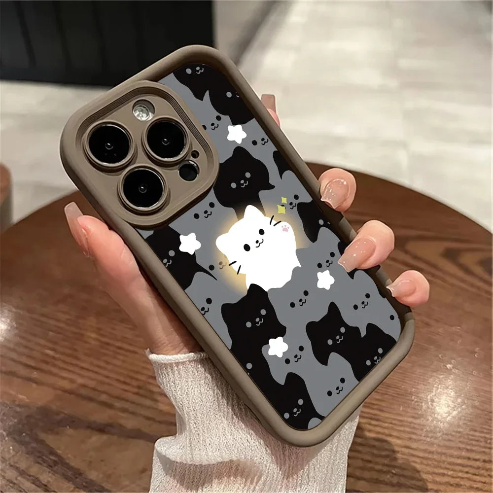 Cute Cartoon Cat Silicone Phone Case For iPhone 16 15 14 13 12 11 Pro Max XS X XR 7 8 Plus SE 2022 Shockproof Soft Bumper Cover
