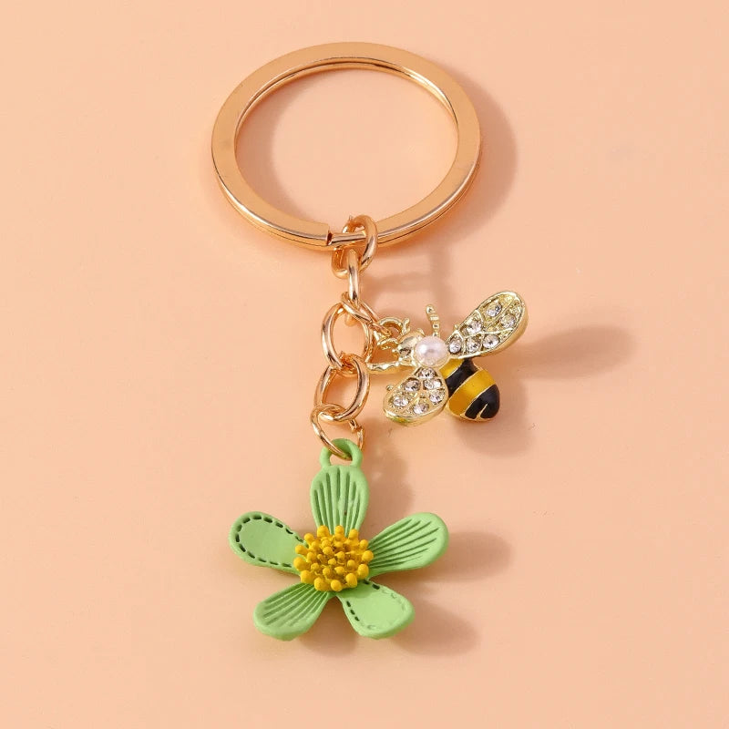Cute Enamel Flower Keychain Butterfly Key Rings Pendants for Key Holder Women Girls Handbag Decor DIY Jewelry Gifts