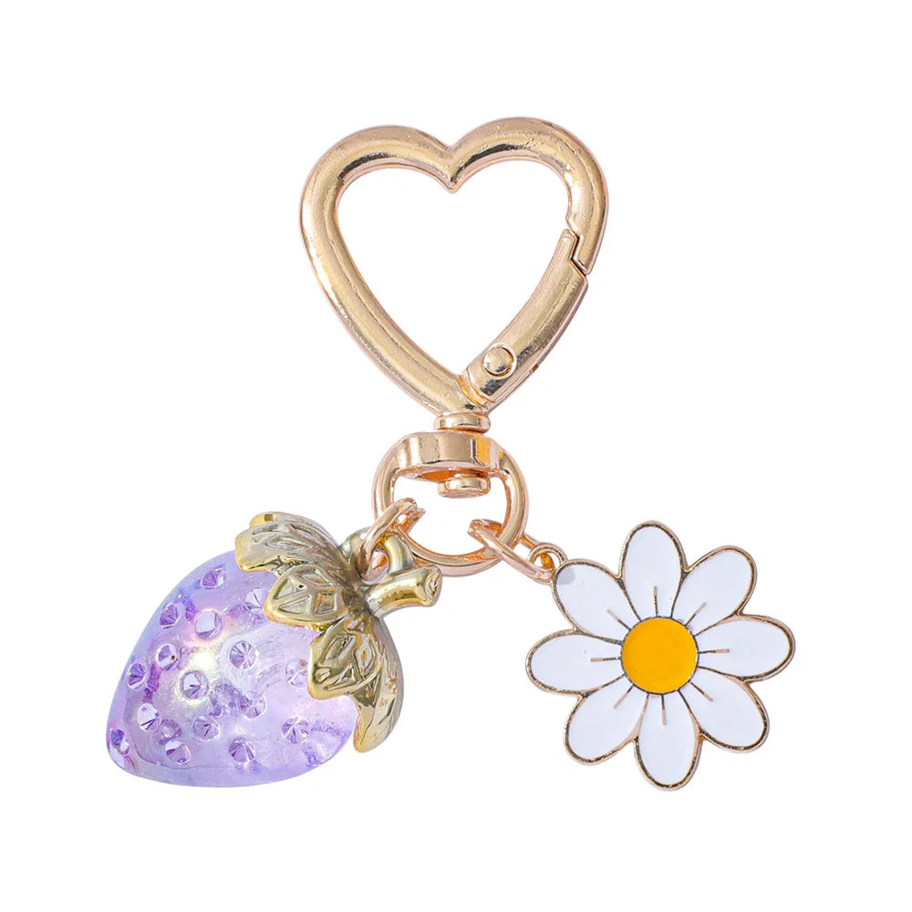 ZAKOL Fresh Strawberry Pendant Keychain Flower Charm Keyrings Ornament Backpack Wallet Pendants Girls Fashion Jewelry Gift