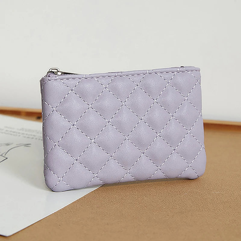 Women Small Coin Purse PU Leather Zipper Wallets Pouch Plaid Print Change Purses Business Card Holder Ladies Mini Coin Bag