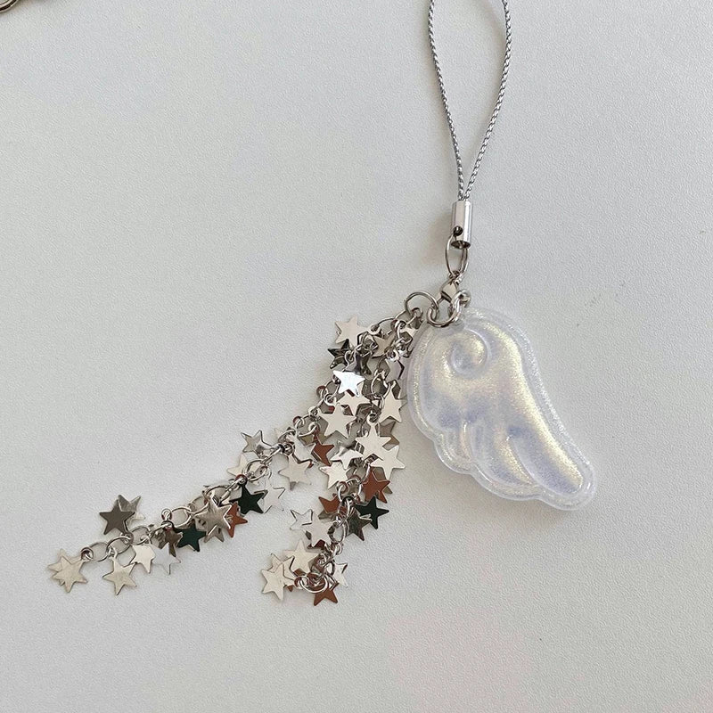 1 Piece Cute Angel Wings Star Chain Mobile Phone Charm Keychain Y2K Backpack Pendant Bag Hanging Ornament Girl Gift