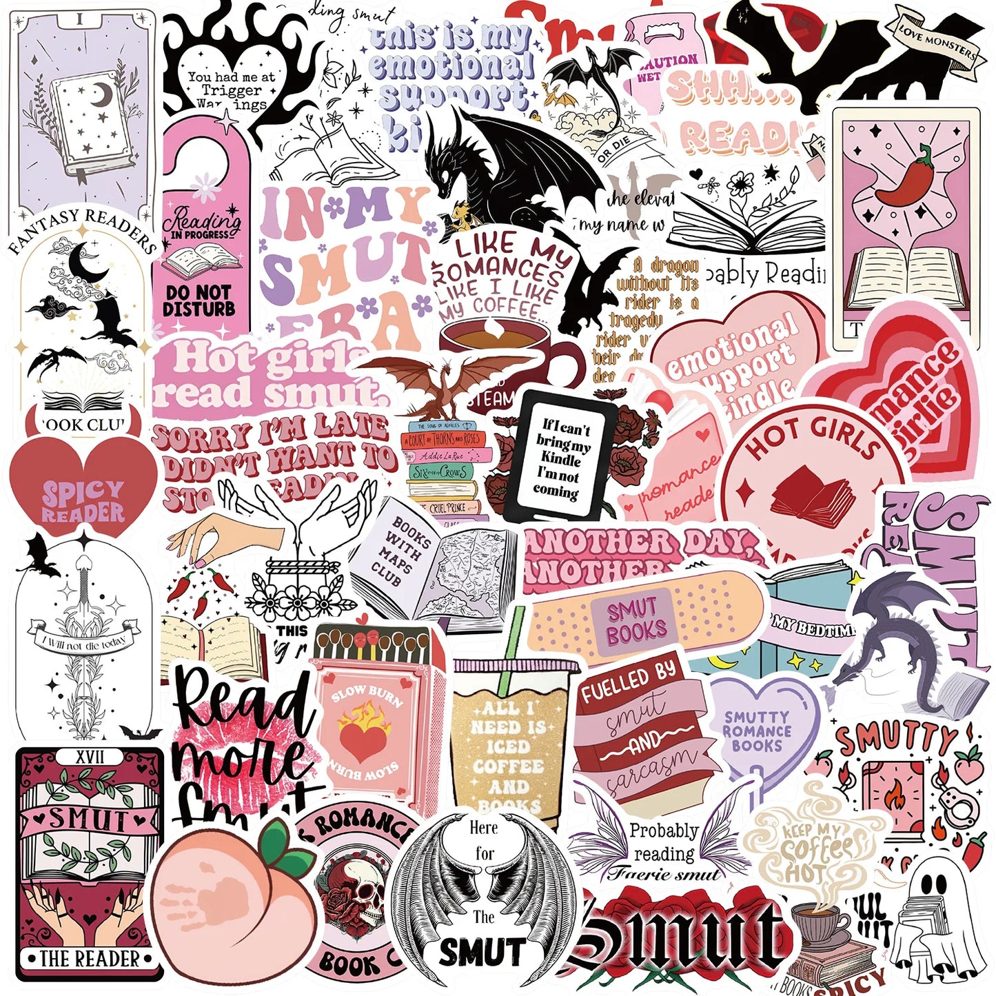 10/30/52PCS Bookish Smut Reading Book Stickers for Students School Season Gift DIY Stationery Luggage Laptop Graffiti Sticker