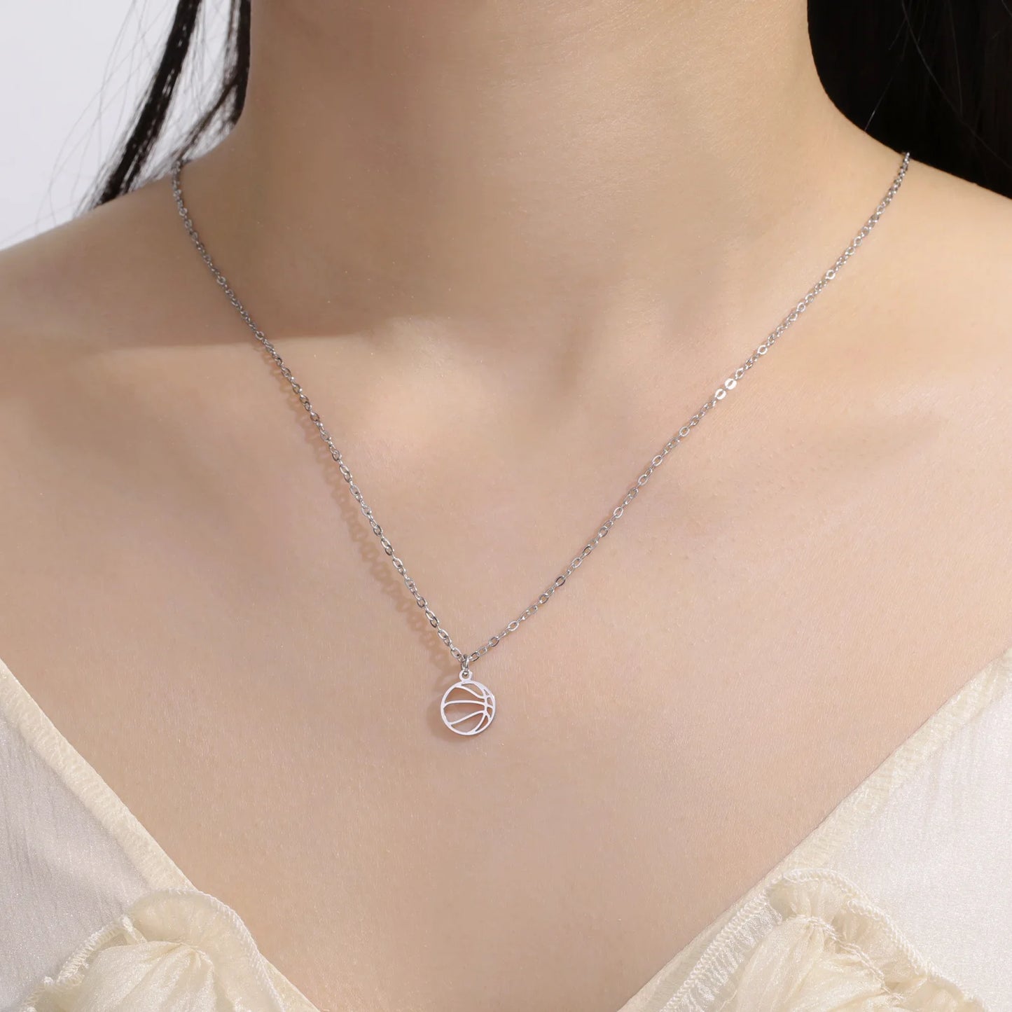HIPEE Fashion Ball Necklace Stainless Steel Basketball Charm Pendant Necklaces For Women Men Sports Jewelry Party Gifts