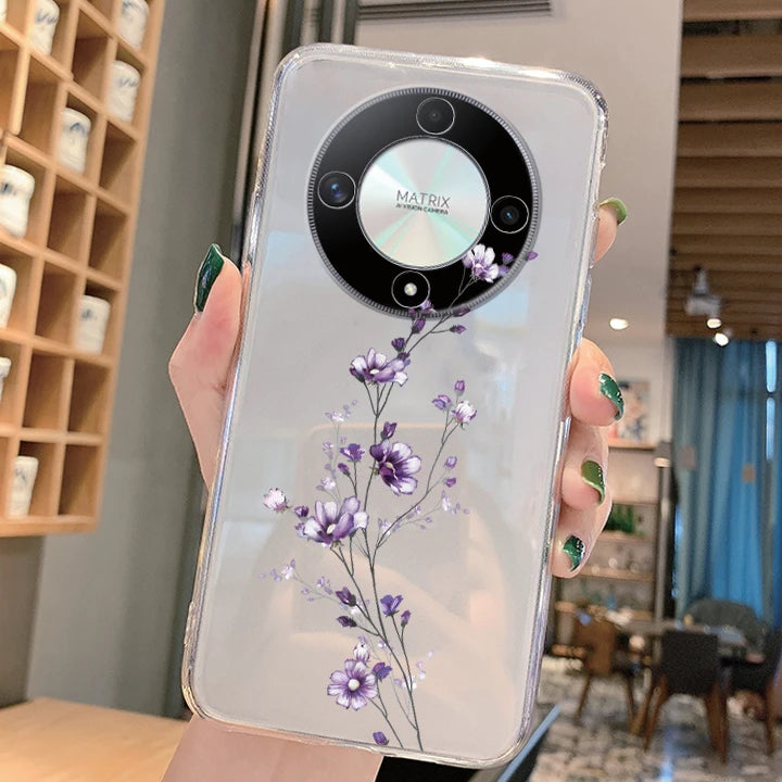 Blue Light Flowers Phone Case For Honor 90 Lite 200 Pro 200 Lite X9c X9a X9b Magic 5 6 Lite 20 Huawei Mate 20 Pro 5G Clear Cover