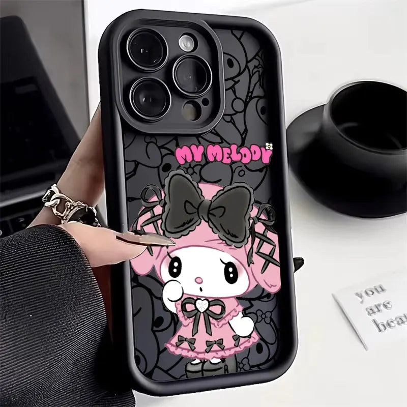 Kuromi My Melody Phone Case For iPhone 11 12 13 14 15 16 Pro Max Sanrio Thicken Case For iPhone 15 16 Plus Soft Protective Cover
