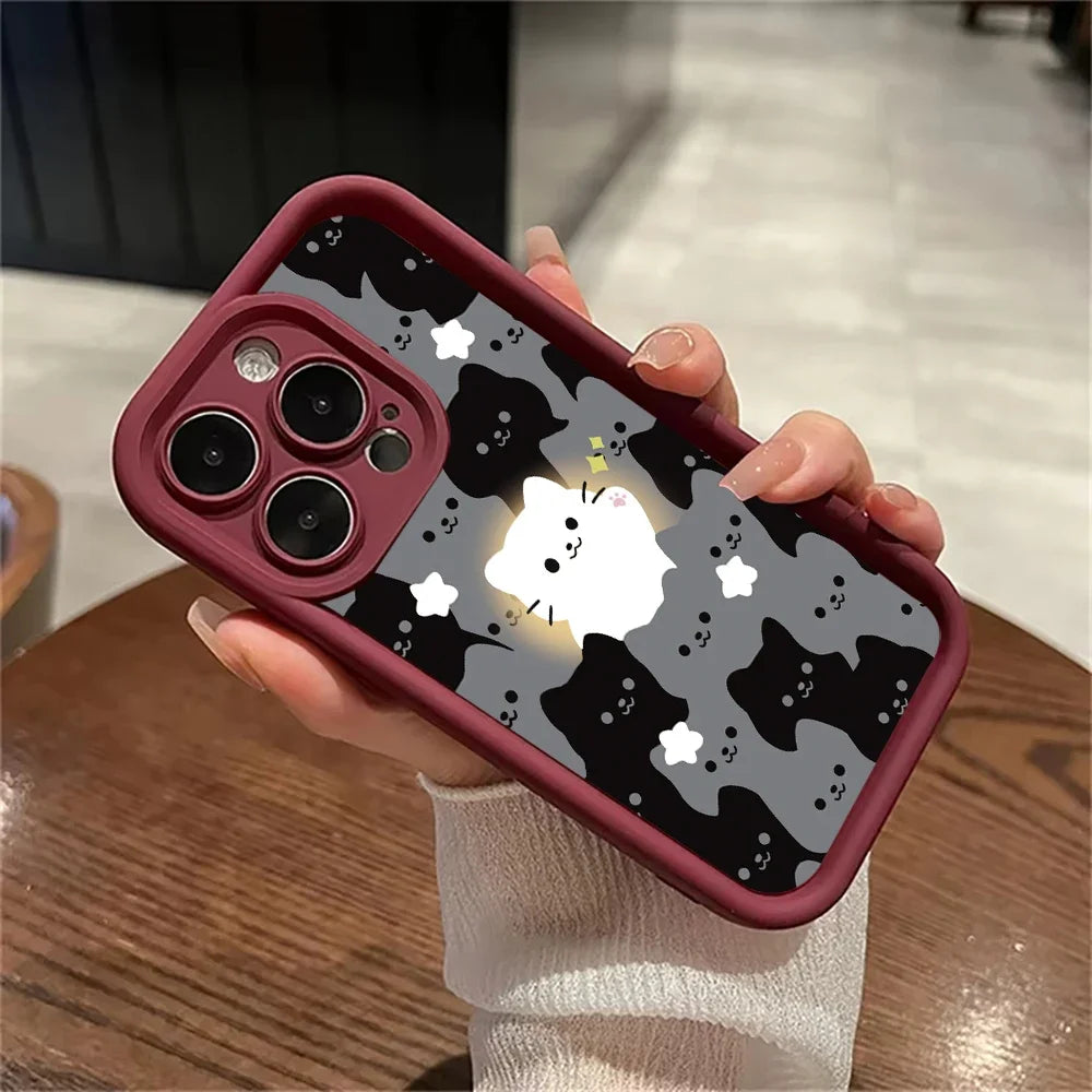 Cute Cartoon Cat Silicone Phone Case For iPhone 16 15 14 13 12 11 Pro Max XS X XR 7 8 Plus SE 2022 Shockproof Soft Bumper Cover