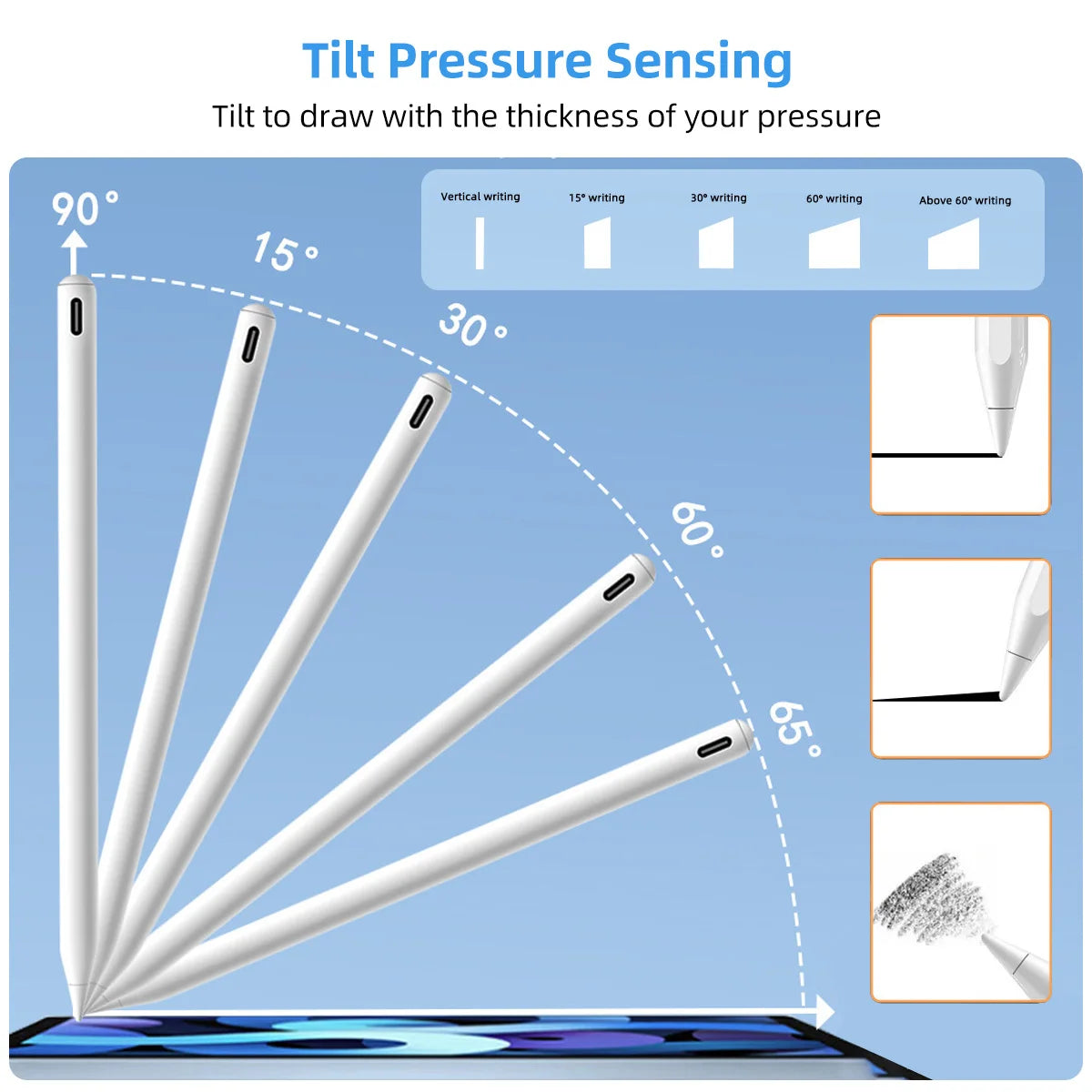Stylus Pen for Apple iPad Magnetic Wireless Charging USB C Charging Palm Rejection Tilt Pen for iPad Pro Mini Air 2024 2022-2018